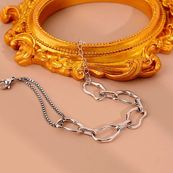 Sterling Silver Minimalist Bracelet, Irregular, Geometric, Dainty, Trendy - Picture 6 of 10